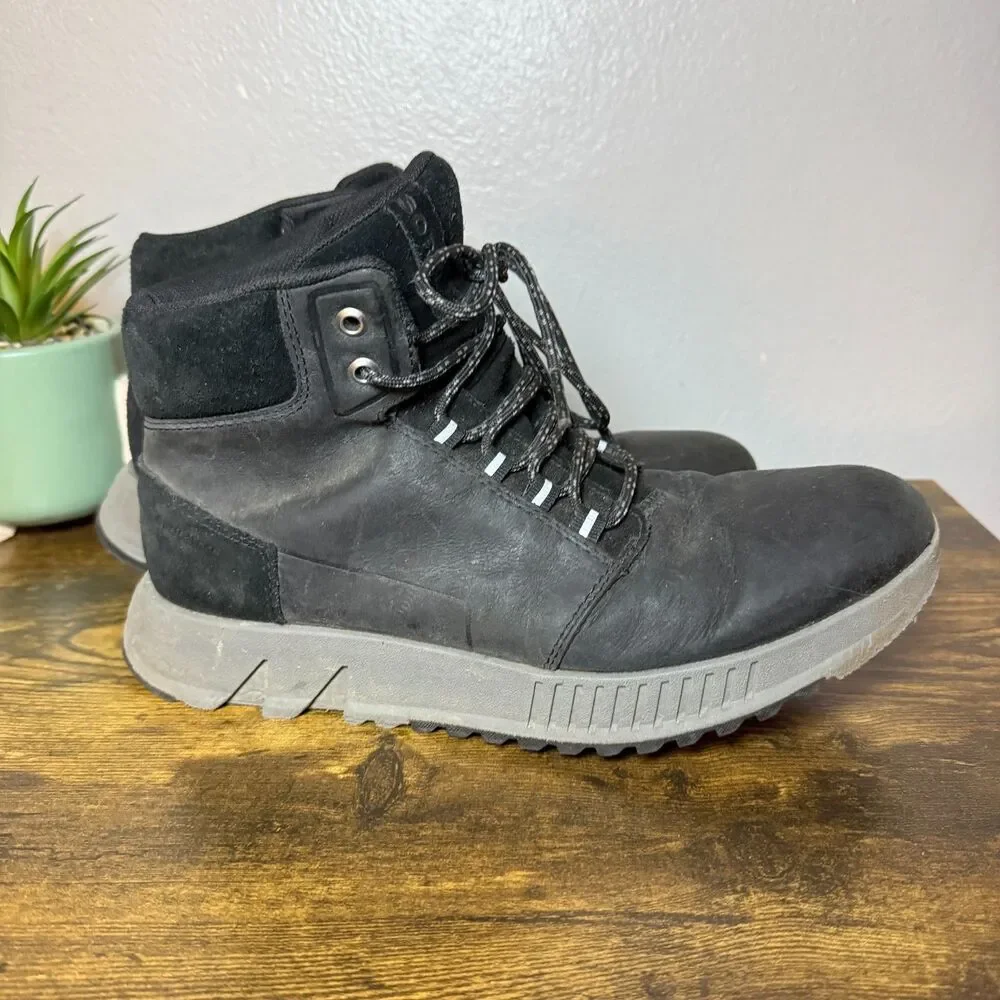 Sorel Men's Mac Hill Lite Mid Waterproof Black Gray Hiking Walking Boots 10.5